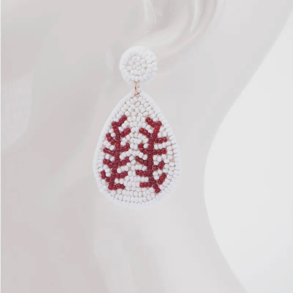 Handmade Beaded Baseball Drop Earrings Teardrop - Picture 5 of 5